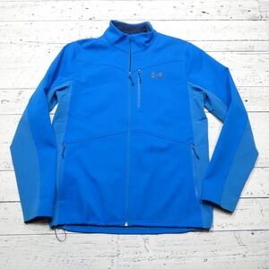 Under Armour Jacket Adult L Blue Softshell Full Zip Pockets Fitted Windbreaker